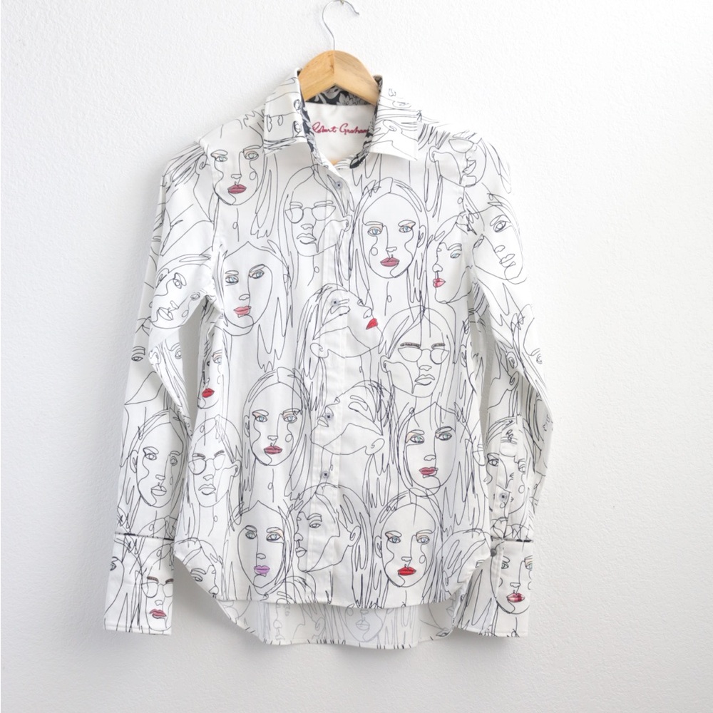 Robert Graham Face Line Art Shirt - Black, Red, White